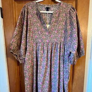 Universal Thread Target Puff Sleeve Floral Peasant Midi Dress, Size L, NWT